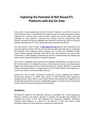 Exploring the Potential of NLP Based ETL Tool
