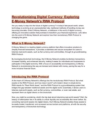 Revolutionizing Digital Currency_ Exploring E-Money Network's RWA Protocol