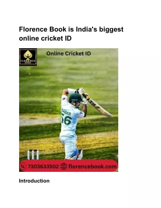 Florence Book is India's biggest online cricket ID