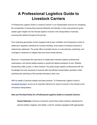 A Professional Logistics Guide to Livestock Carriers