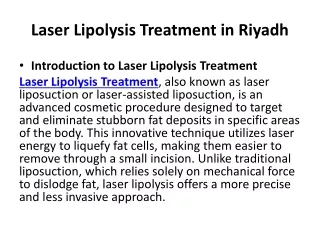 Laser Lipolysis Treatment in Riyadh