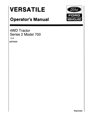 Versatile 700 Series 2 4WD Tractor Operator’s Manual Instant Download (Publication No.42070020)