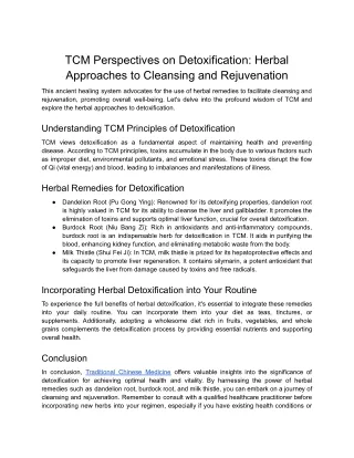 TCM Perspectives on Detoxification_ Herbal Approaches to Cleansing and Rejuvenation