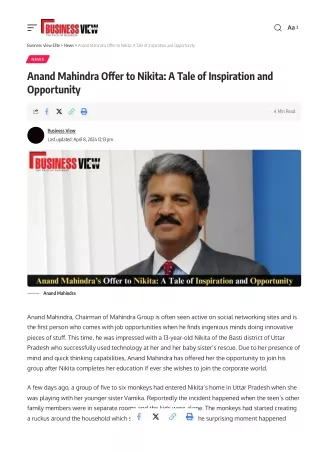 Anand Mahindra Offer to Nikita A Tale of Inspiration and Opportunity