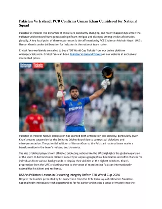 Pakistan Vs Ireland PCB Confirms Usman Khan Considered for National Squad