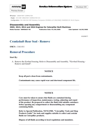 Caterpillar Cat CB-334E Vibratory Compactor (Prefix C5J) Service Repair Manual (C5J00001 and up)