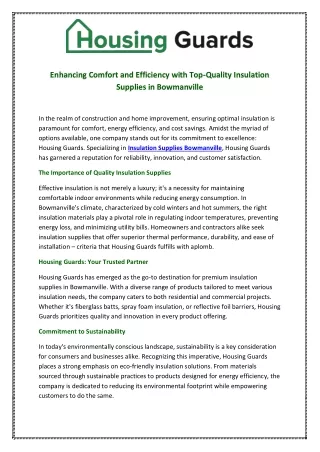 Enhancing Comfort and Efficiency with Top-Quality Insulation Supplies in Bowmanv