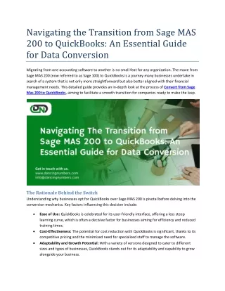 Navigating the Transition from Sage MAS 200 to QuickBooks An Essential Guide for Data Conversion