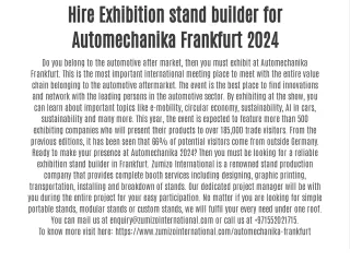 Hire Exhibition stand builder for Automechanika Frankfurt 2024