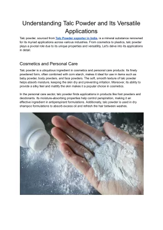 Understanding Talc Powder and Its Versatile Applications