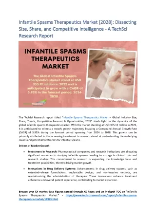 Infantile Spasms Therapeutics Market [2028]: Dissecting Size, Share 2028