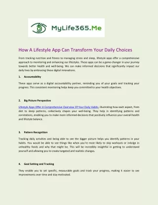 How a Lifestyle App Can Transform Your Daily Choices - MyLife365.Me