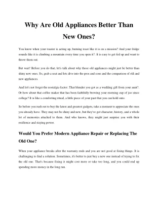 Why Are Old Appliances Better Than New Ones