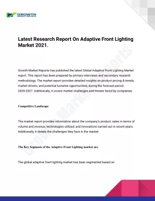 Adaptive Front Lighting Market