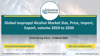 Global Isopropyl Alcohol Market Size, Price, Import, Export, volume 2024 to 2030