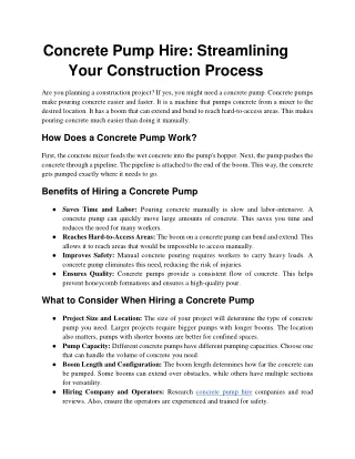 Concrete Pump Hire Streamlining Your Construction Process