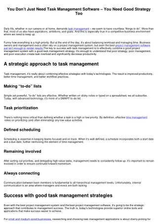 You Don’t Just Need Task Management Software – You Need Good Strategy Too