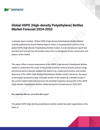 Global HDPE (High-density Polyethylene) Bottles Market