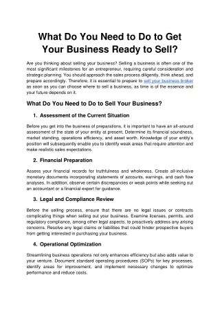 What Do You Need to Do to Get Your Business Ready to Sell