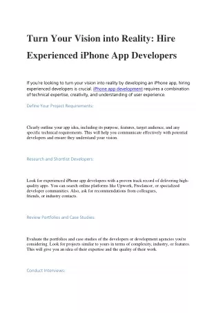 Turn Your Vision into Reality Hire Experienced iPhone App Developers