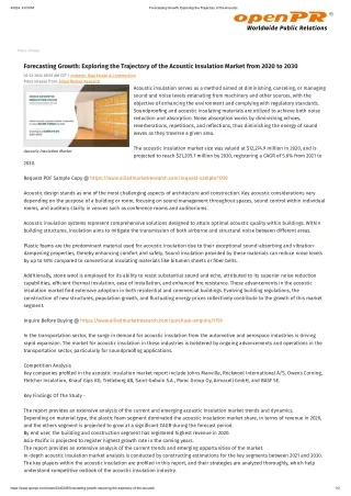 Exploring the Trajectory of the Acoustic Insulation Market from 2020 to 2030