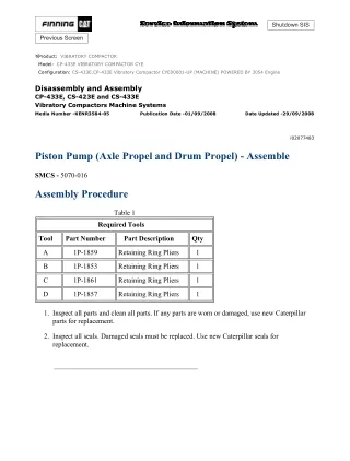 Caterpillar Cat CS-433E Vibratory Compactor (Prefix CYE) Service Repair Manual (CYE00001 and up)