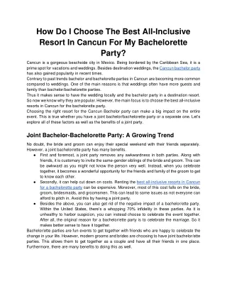 How Do I Choose The Best All-Inclusive Resort In Cancun For My Bachelorette Party