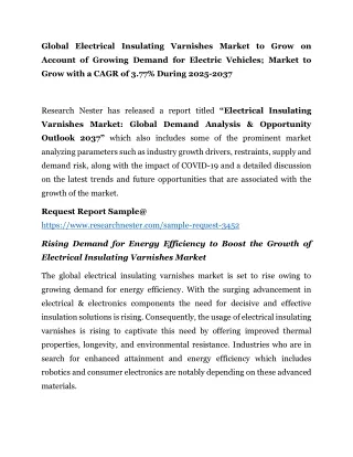 Electrical Insulating Varnishes Market to Grow on 2037