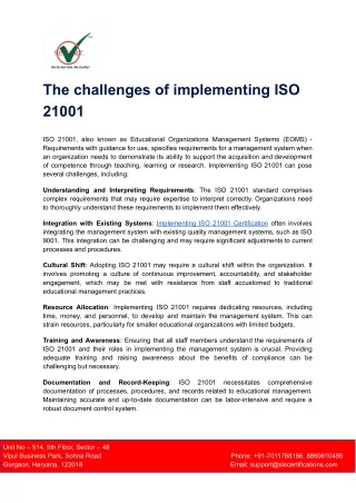 The challenges of implementing ISO 21001