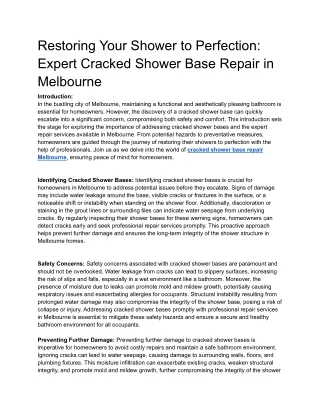 _Restoring Your Shower to Perfection_ Expert Cracked Shower Base Repair in Melbourne