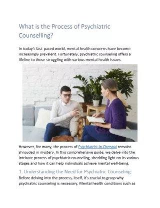 What is the Process of Psychiatric  Counselling?