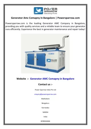 Generator Amc Comapny In Bangalore   Powersparrow.com