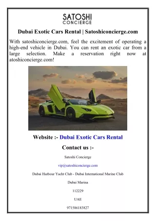 Dubai Exotic Cars Rental  Satoshiconcierge.com