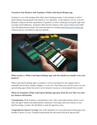 Transform Your Business with Tecpinion’s White Label Sports Betting App