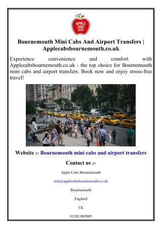 Bournemouth Mini Cabs And Airport Transfers  Applecabsbournemouth.co.uk