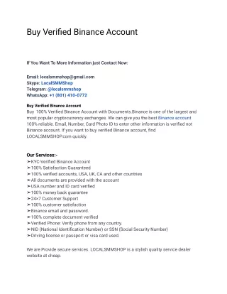 One Of The Best Site To Buy Verified Binance Account