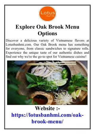 Explore Oak Brook Menu Options