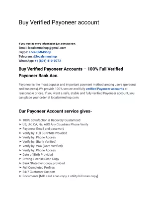 One Of The Best Site To Buy Verified Payoneer account