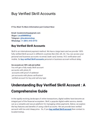 One Of The Best Site To Buy Verified Skrill Accounts