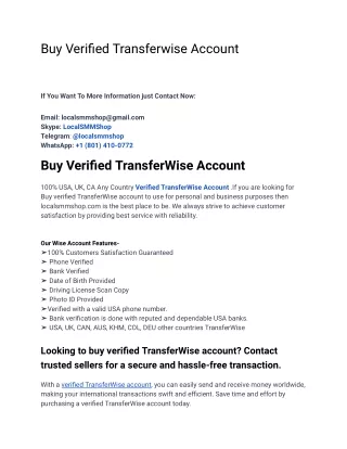 One Of The Best Site To Buy Verified Transferwise Account