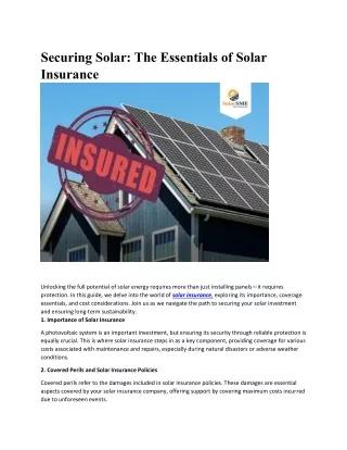 Securing Solar: The Essentials of Solar Insurance