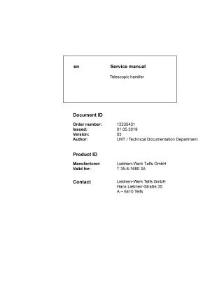 LIEBHERR T35-6-1680 3A Telescopic Handler Service Repair Manual