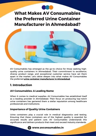 What Makes AV Consumables the Preferred Urine Container Manufacturer in Ahmedabad