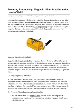 Powering Productivity Magnetic Lifter Supplier in the Heart of Delhi