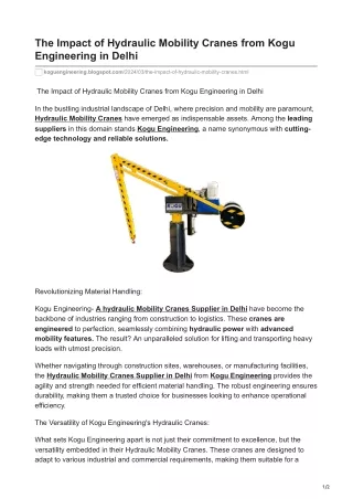 The Impact of Hydraulic Mobility Cranes from Kogu Engineering in Delhi