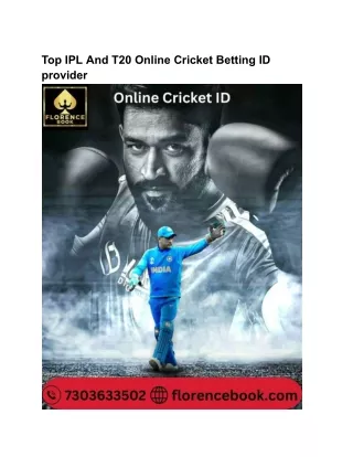 Top IPL And T20 Online cricket Betting ID provider|Florence Book