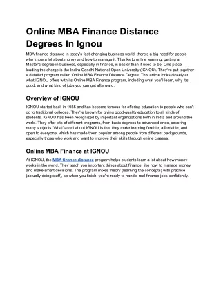 Pursue Your MBA Finance Distance Degree at IGNOU