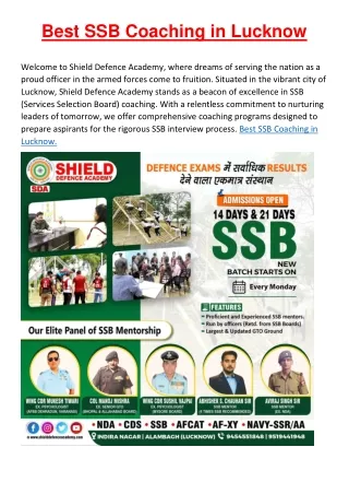 Best SSB Coaching in Lucknow