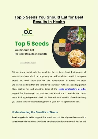 Top 5 Seeds You Should Eat for Best Results in Health