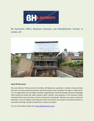 BH Basements Offers Basement Extension and Refurbishment Services in London, UK